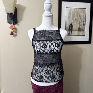 Anthropologie Womens's XSmall Black Floral Lace Mesh Top Witchy Whimsygoth Fairy